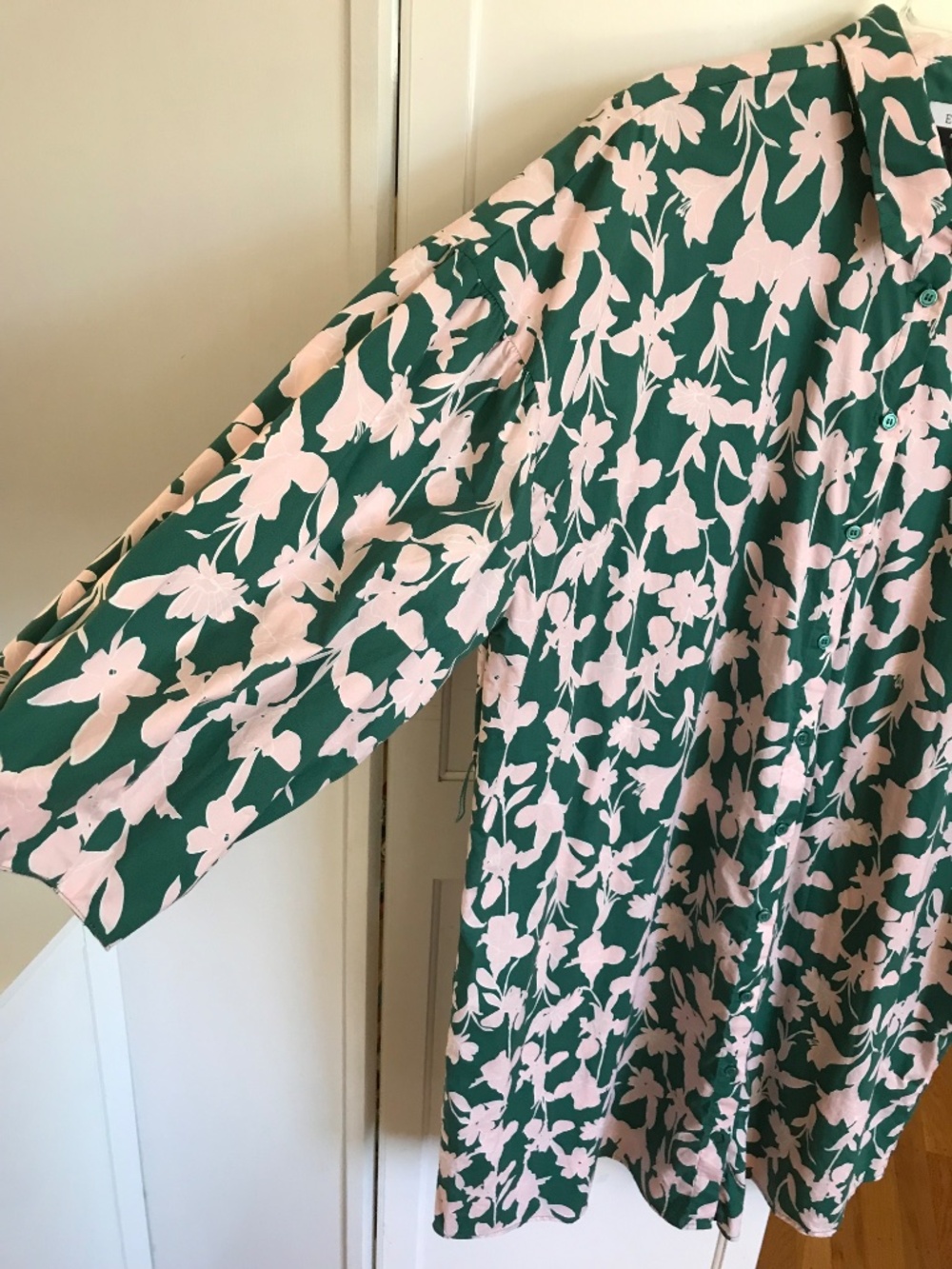 ELOQUII Cotton Blossom Print Shirt Dress with Puff Sleeves Plus Size 22 - Picture 7 of 16
